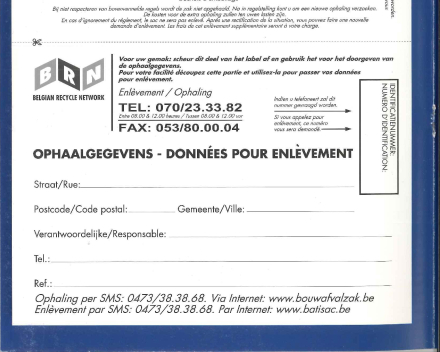 BRN-zak Label met uniek identificatienummer voor ophaling