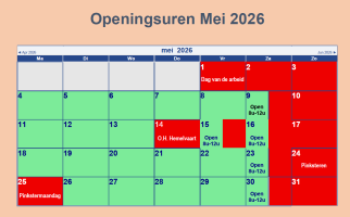 Openingsuren Feestdagen Mei 2026